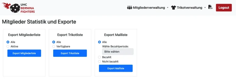 Exportseite für CSV Export