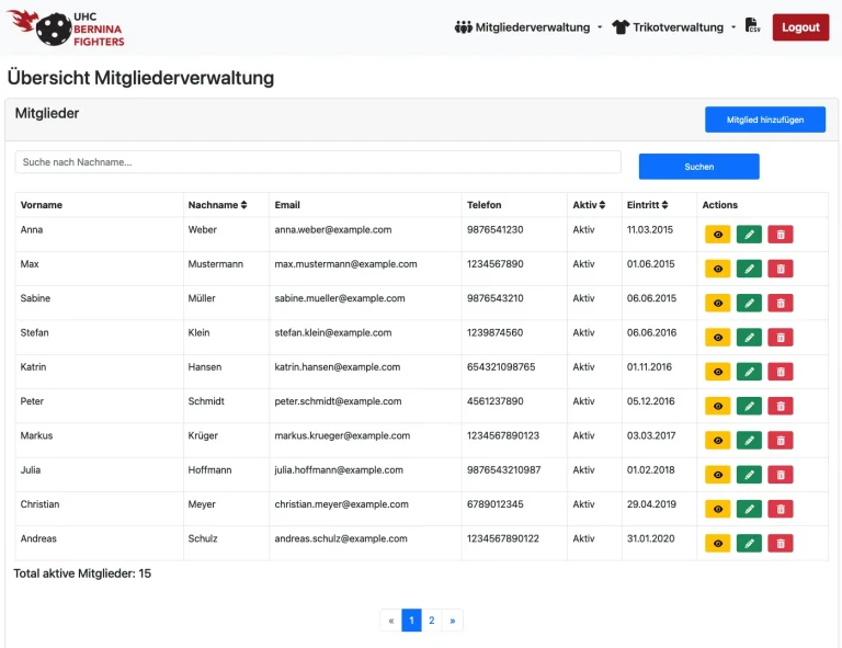 Übersicht Mitgliederverwaltung
